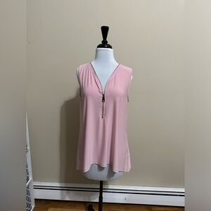 Cable & Gauge shark bite cut pink blouse, zipper front... EUC